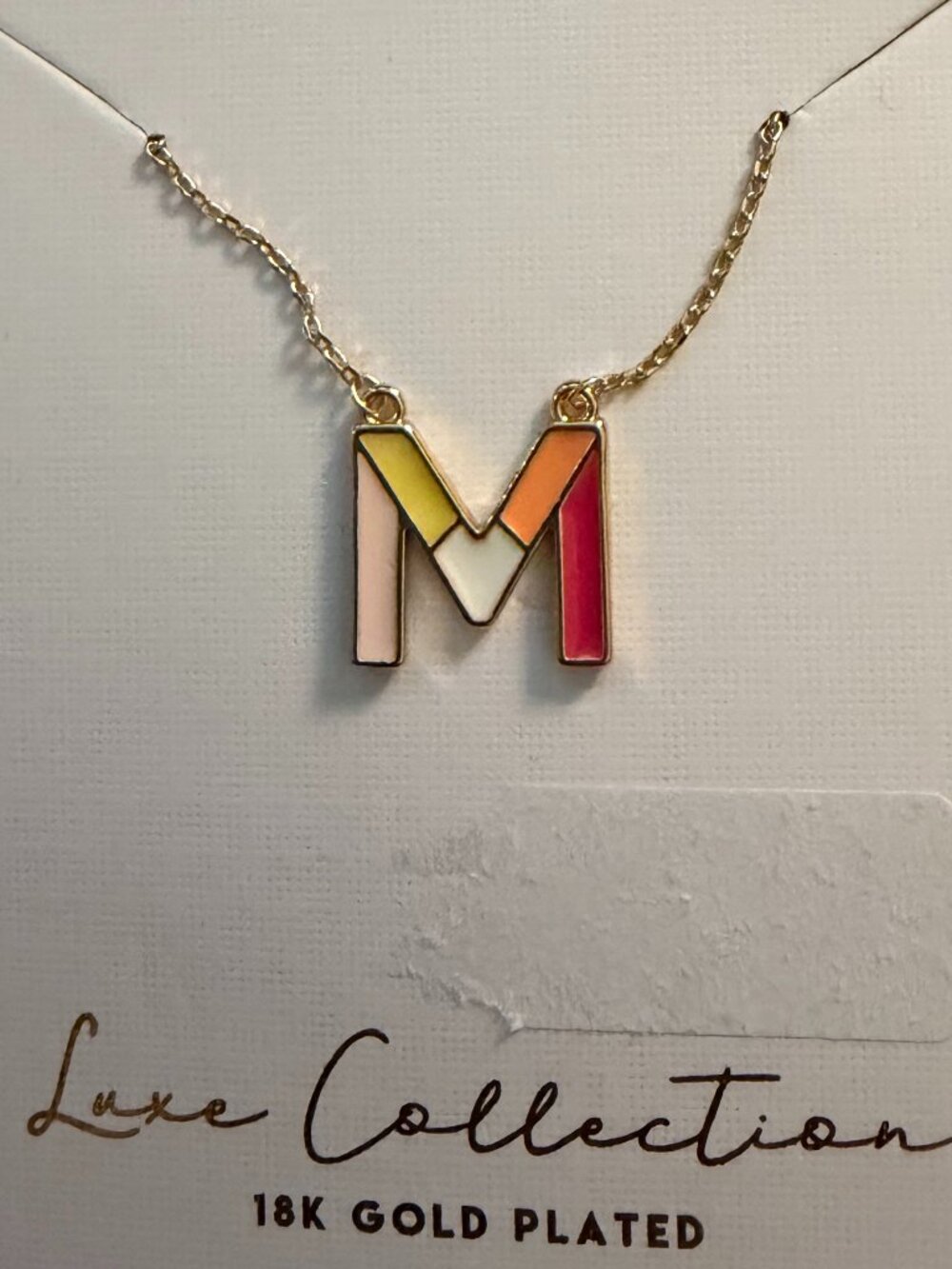 Enamel color block Initial necklace - letter "M"